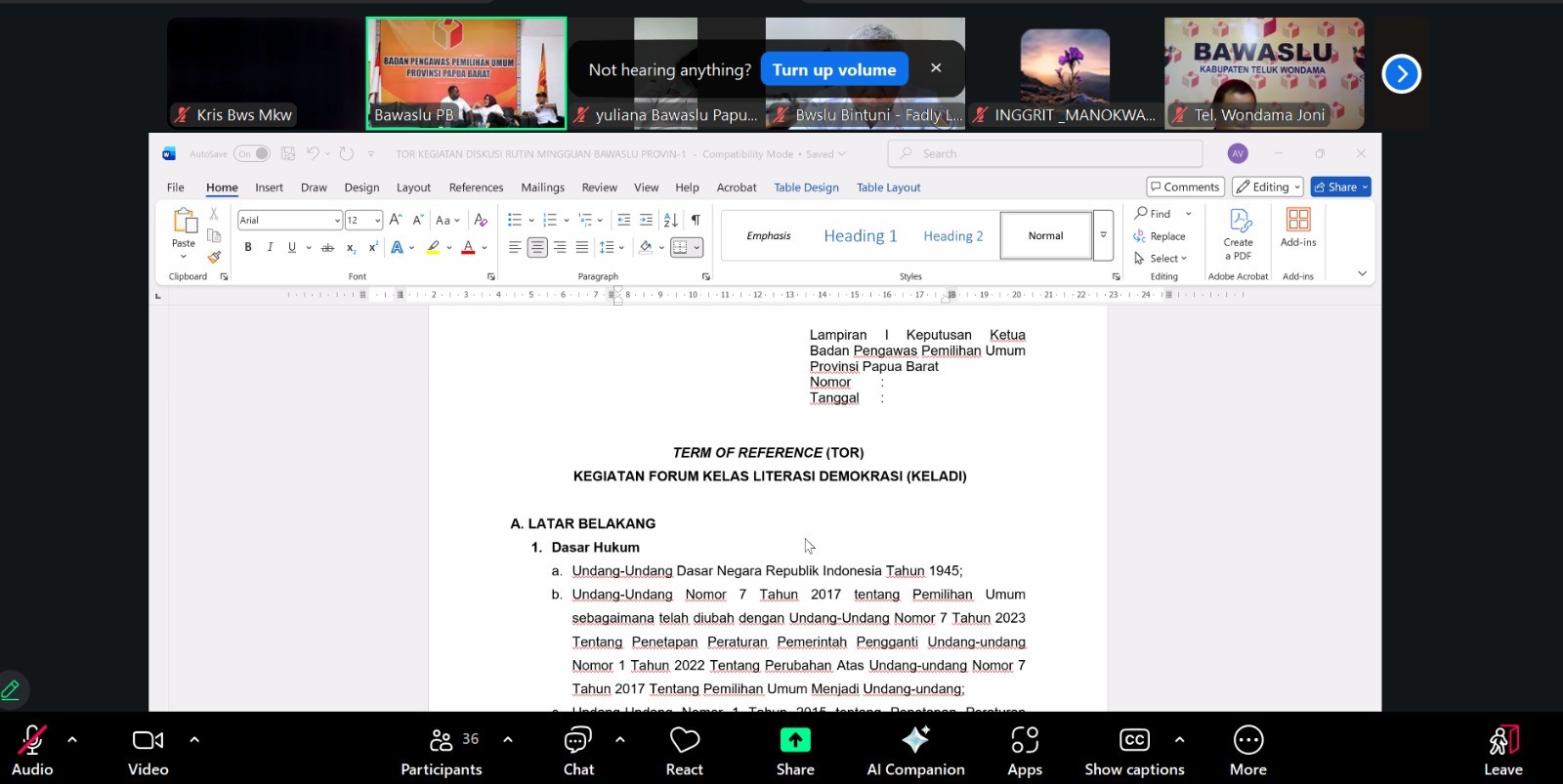 Zoom Meeting Sosialisasi Program Kelas Literasi Demokrasi (KELADI)