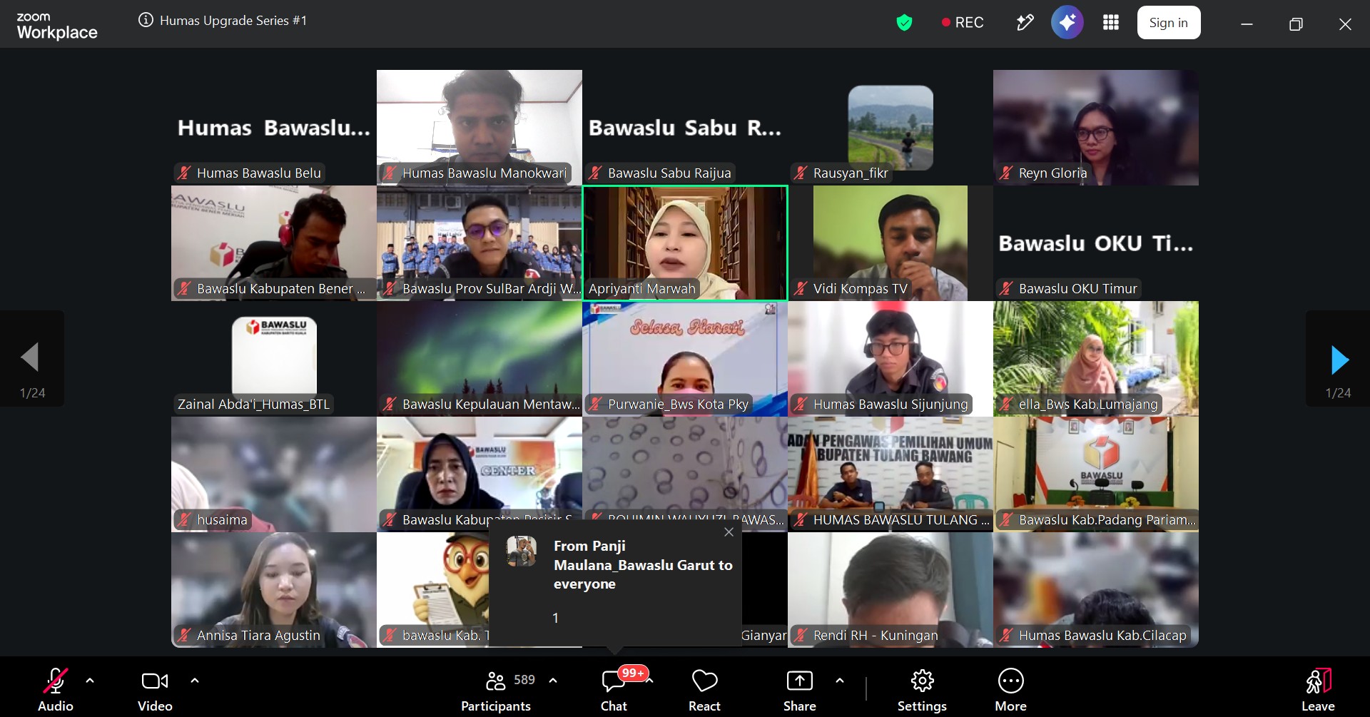 Zoom Meeting UP GRADE Humas Oleh Bawaslu RI & Diikuti Oleh Staf Kehumasan dari 38 Provinsi dan 514 Bawaslu Kabupaten/Kota