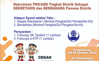 Pengumuman Rekrutmen Kepada PNS/ASN Tingkat Distrik sebagai Sekertaris dan Bendahara Panwas tingkat Distrik, Se-Kabupaten Manokwari