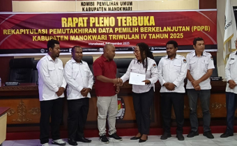 Serah Terima SK Dan BA Pleno TW IV Tahun 2025 dari KPU Kepada Bawaslu Manokwari